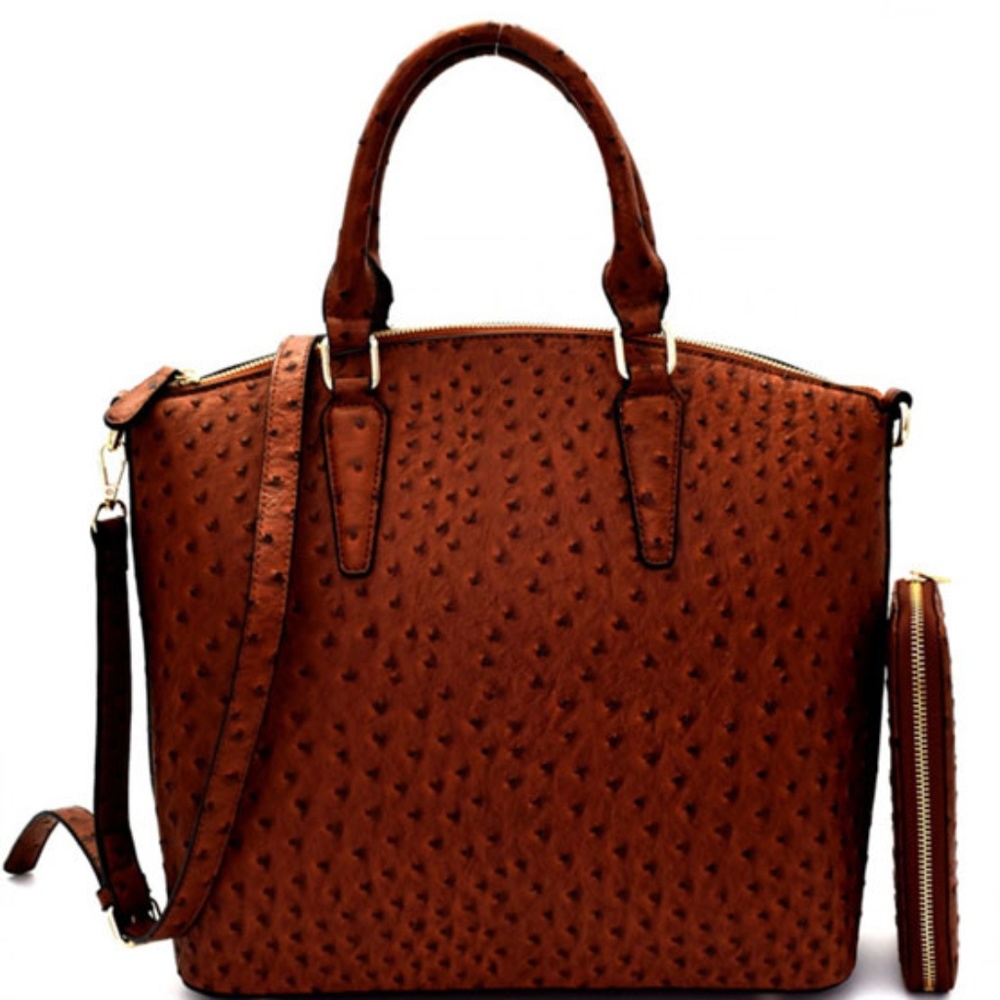 OSTRICH PRINTED TOP HANDLE HANDBAG